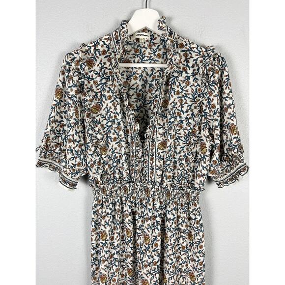 MAX STUDIO Tiered Floral Midi Dress Cream Multi Ruffled Boho - Picture 4 of 14